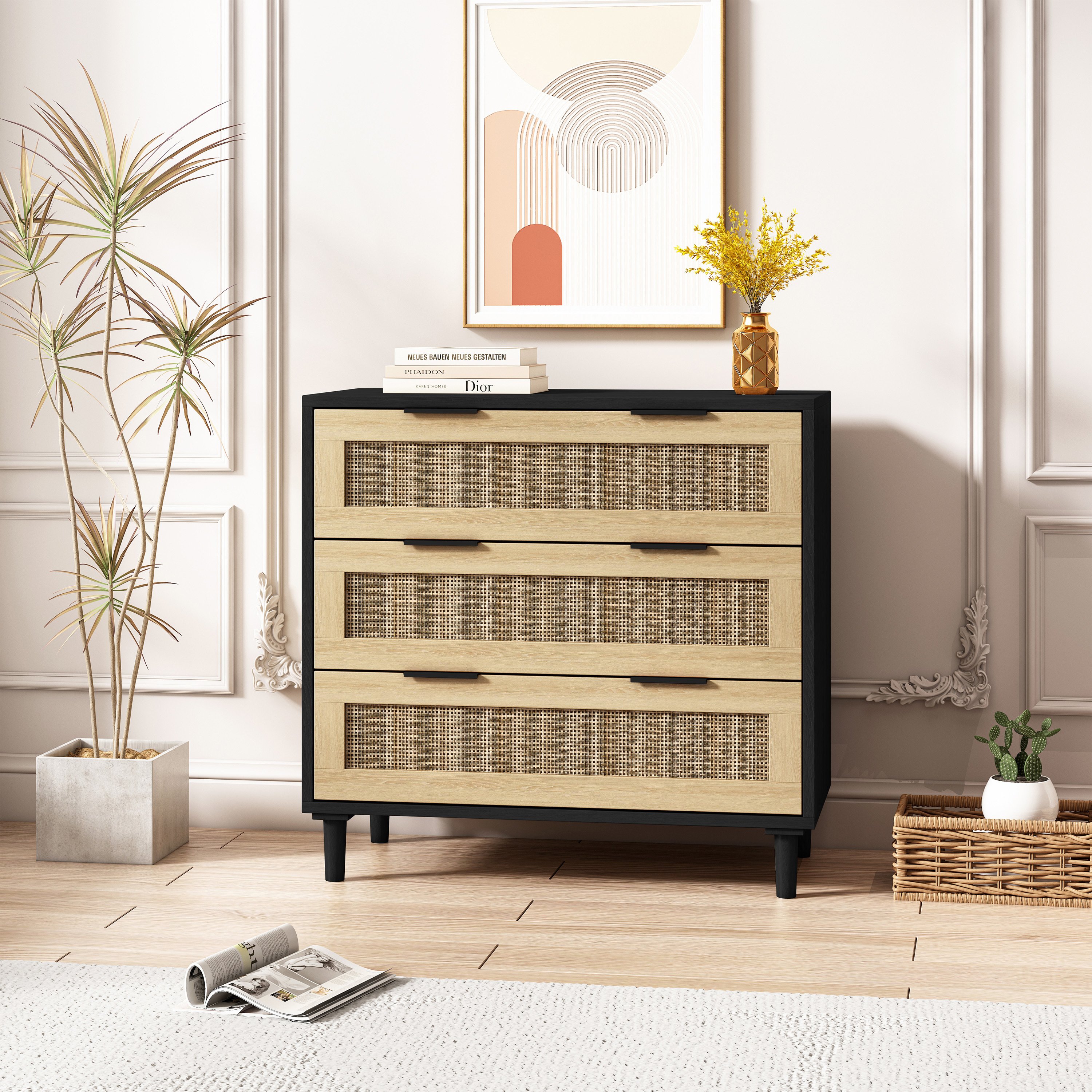31.50"3-Drawers Rattan Storage Cabinet Rattan Drawer,for Bedroom,Living Room,Dining Room,Hallways,Black 31.50"3-Drawers Rattan Storage Cabinet Rattan Drawer,for Bedroom,Living Room,Dining Room,Hallways,Black