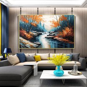 Hand Painted Oil Painting Original Landscape Oil Painting On Canvas Large Textured Wall Art Abstract Nature River Painting Modern Home Decor Bedroom W (Style: 1, size: 100X150cm)