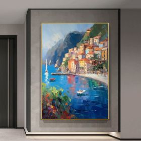 Hand Painted Oil Painting Original Mediterranean Landscape Oil Painting on canvas Coastal Beach Texture Oil Painting Acrylic Coastal Wall Art Decor fo (Style: 1, size: 50X70cm)