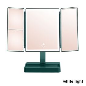 Rechargeable Foldable Makeup Mirror With LED Light 360° Adjust Wireless 1-3X Magnifying 3 Tone Light Desktop Vanity Table Mirror (Emitting Color: white light1, Ships From: CN)