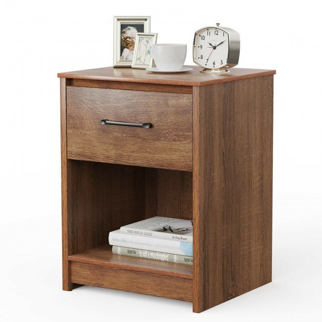 Wooden End Side Table Nightstand with Drawer Storage Shelf Wooden End Side Table Nightstand with Drawer Storage Shelf